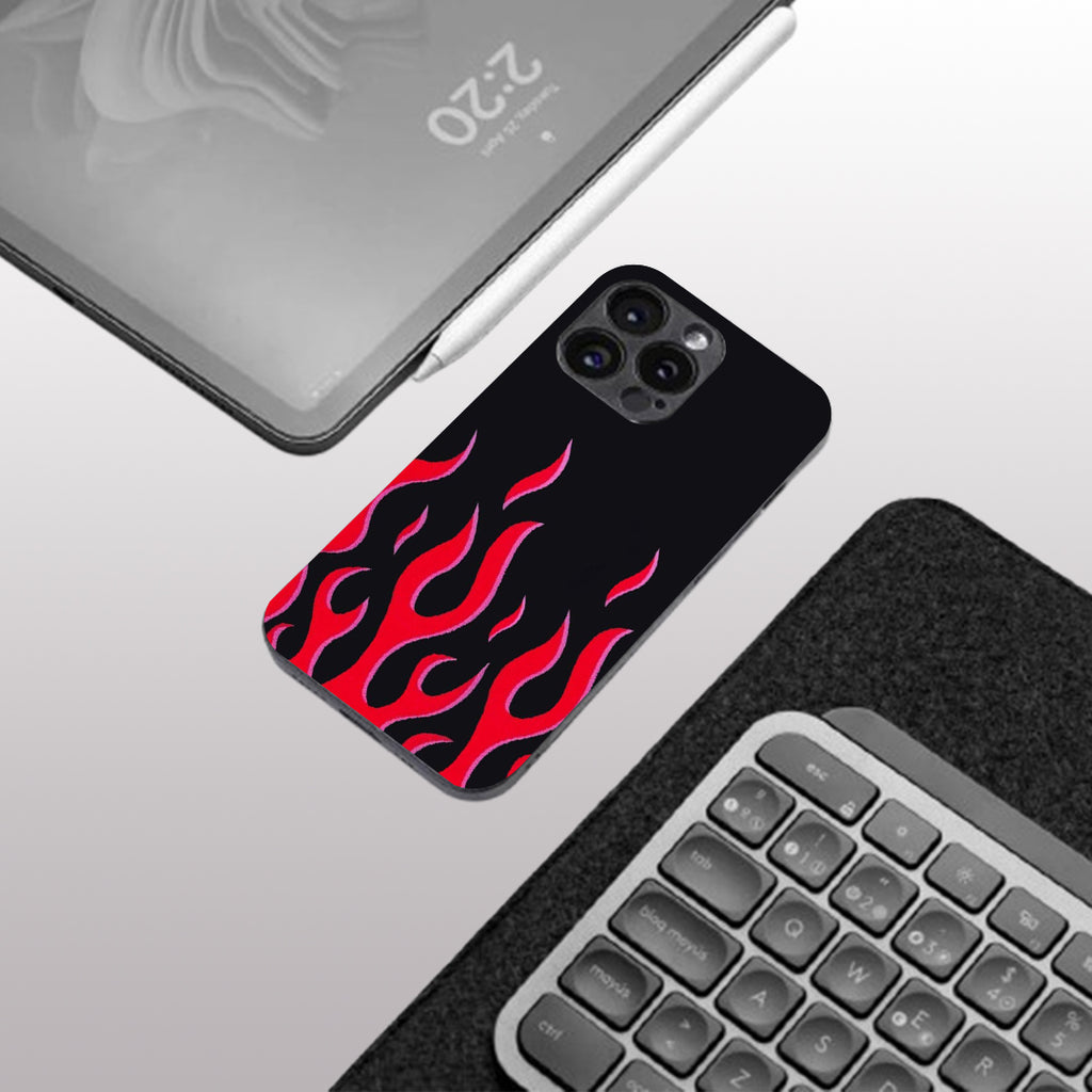 Y2k Red Flames pattern phone case for iphone 15 pro max | Glass case