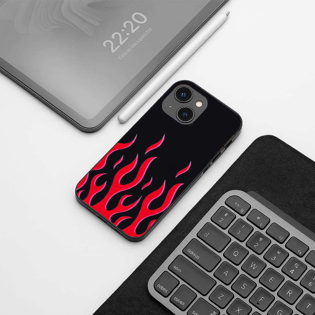 Y2k Red Flames pattern phone case for iphone 14 |Glass case