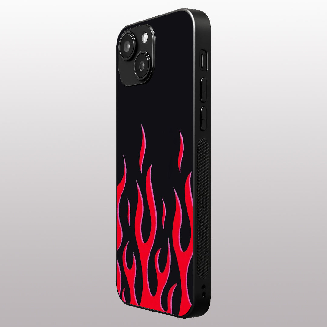 Y2k Red Flames pattern phone case for iphone 15 | Glass case