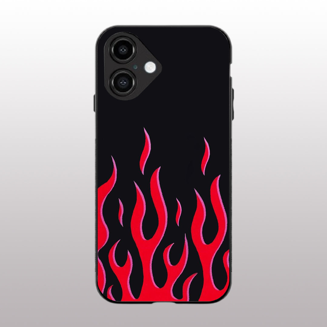 Y2k Red Flames pattern phone case for iphone 16 plus | Glass case