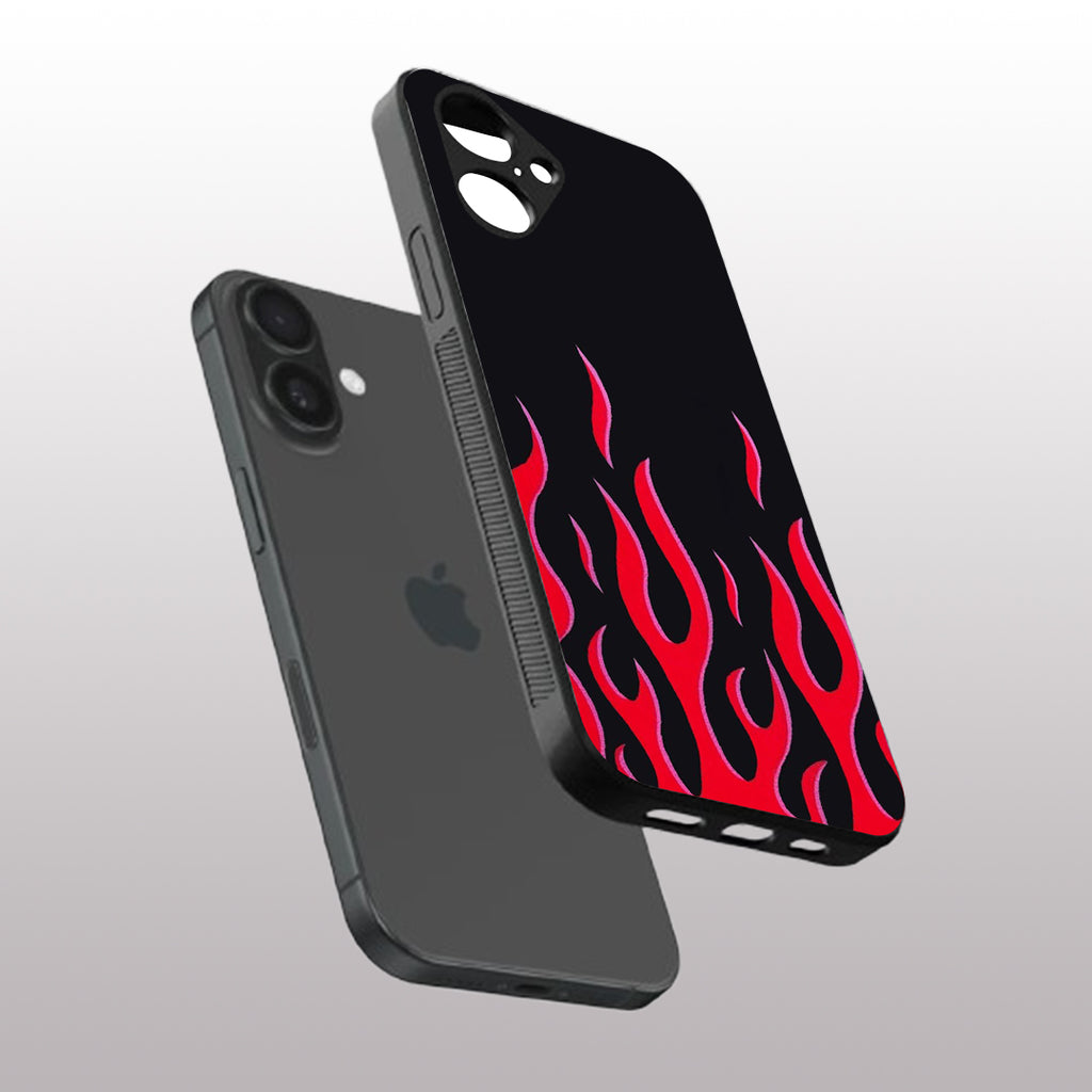 Y2k Red Flames pattern phone case for iphone 16 plus | Glass case