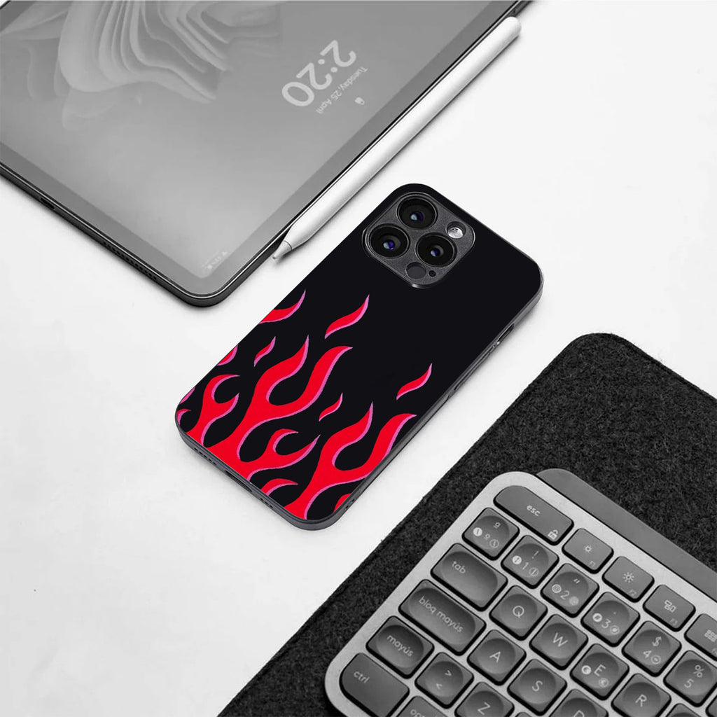 Y2k Red Flames pattern phone case for iphone 14 pro | Glass case