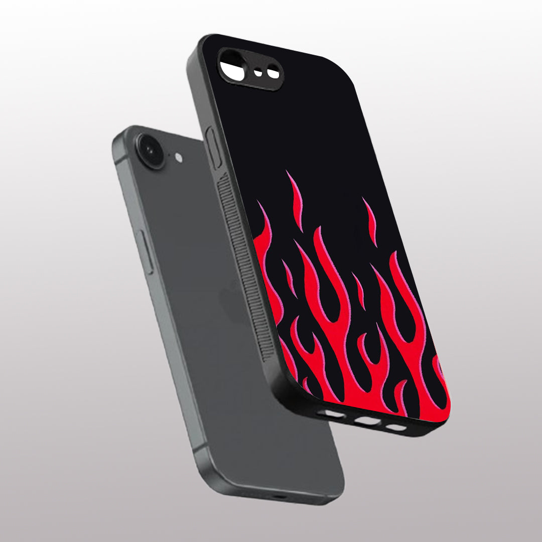 Y2k Red Flames pattern phone case  for iphone 16E | Glass case