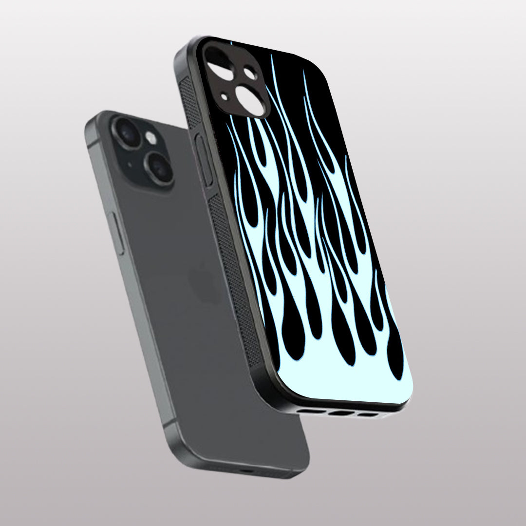 Y2k Sky Blue Flames pattern phone case for iphone 14 | Glass case