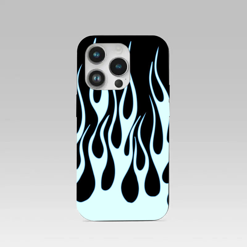 Y2k Sky Blue Flames pattern phone case for iphone 14 pro | Glass case