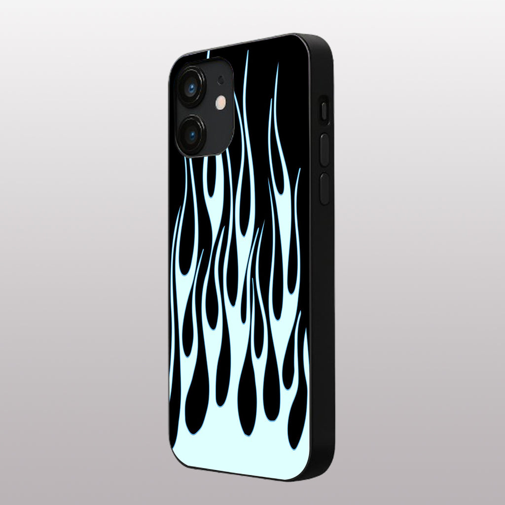 Y2k Sky Blue Flames pattern phone  case for iphone 12 mini| Glass case