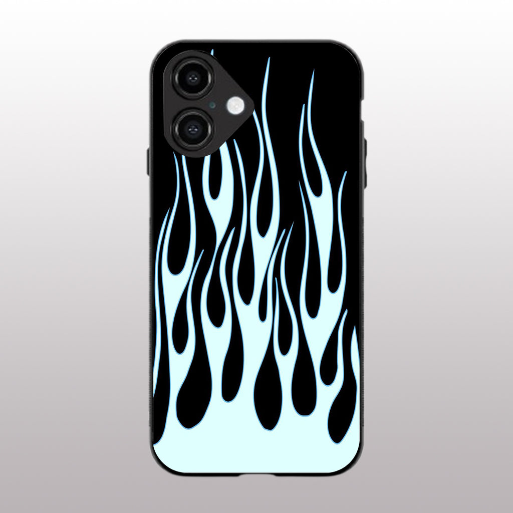 Y2k Sky Blue Flames pattern phone case for iphone 16 |Glass case