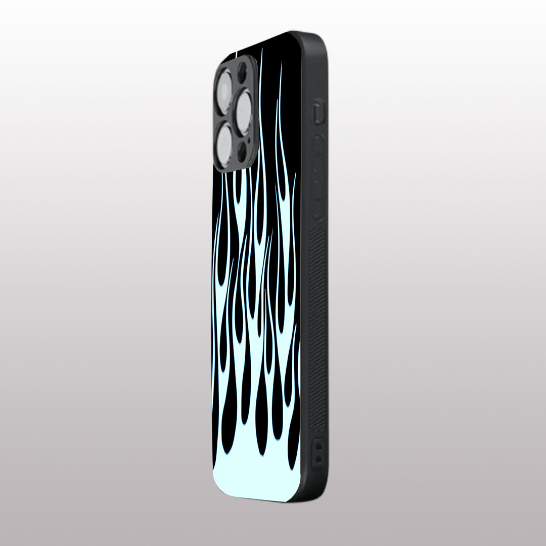 Y2k Sky Blue Flames pattern phone case for iphone 15 pro | Glass case