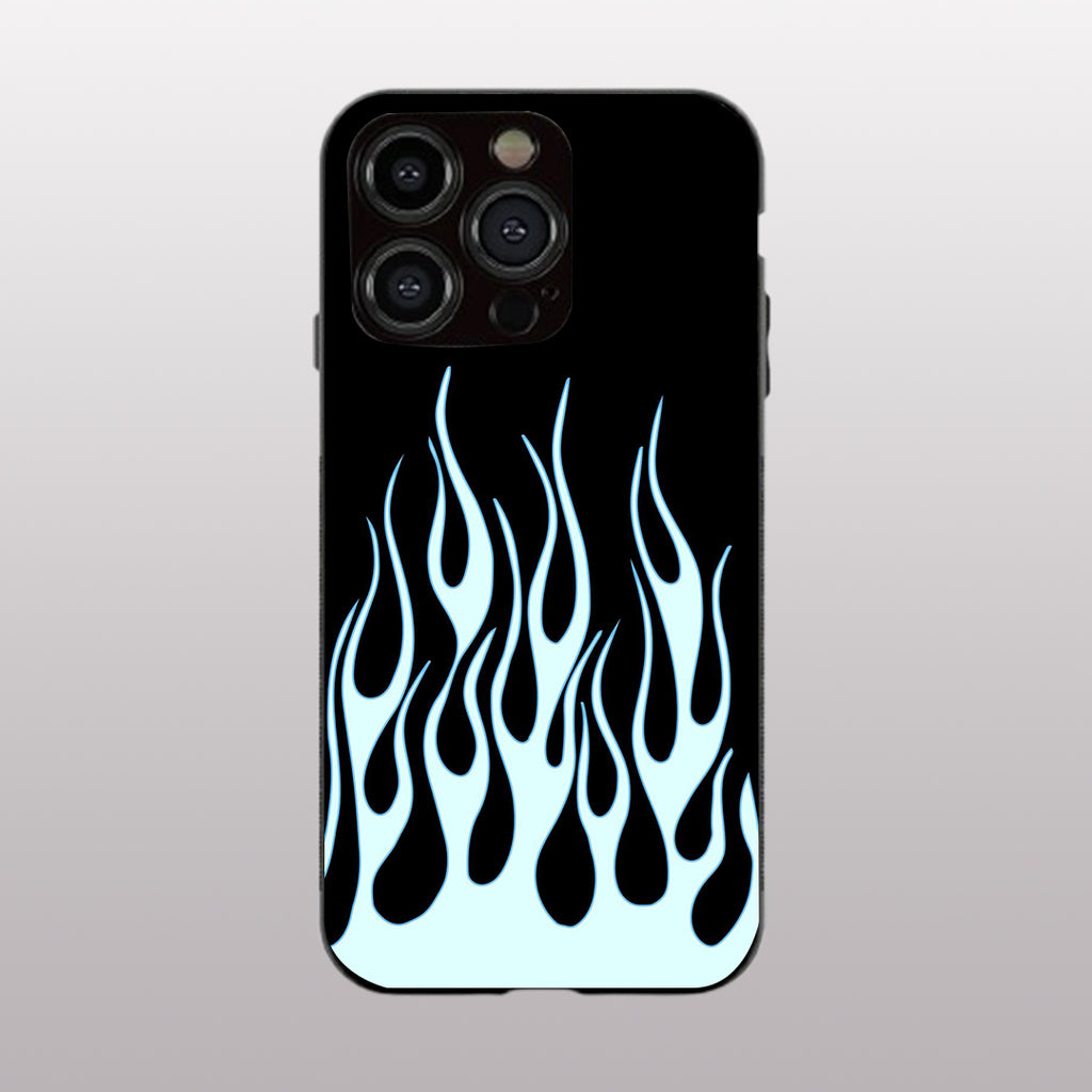 Y2k Sky Blue Flames  pattern phone case for iphone 12 pro max | Glass case