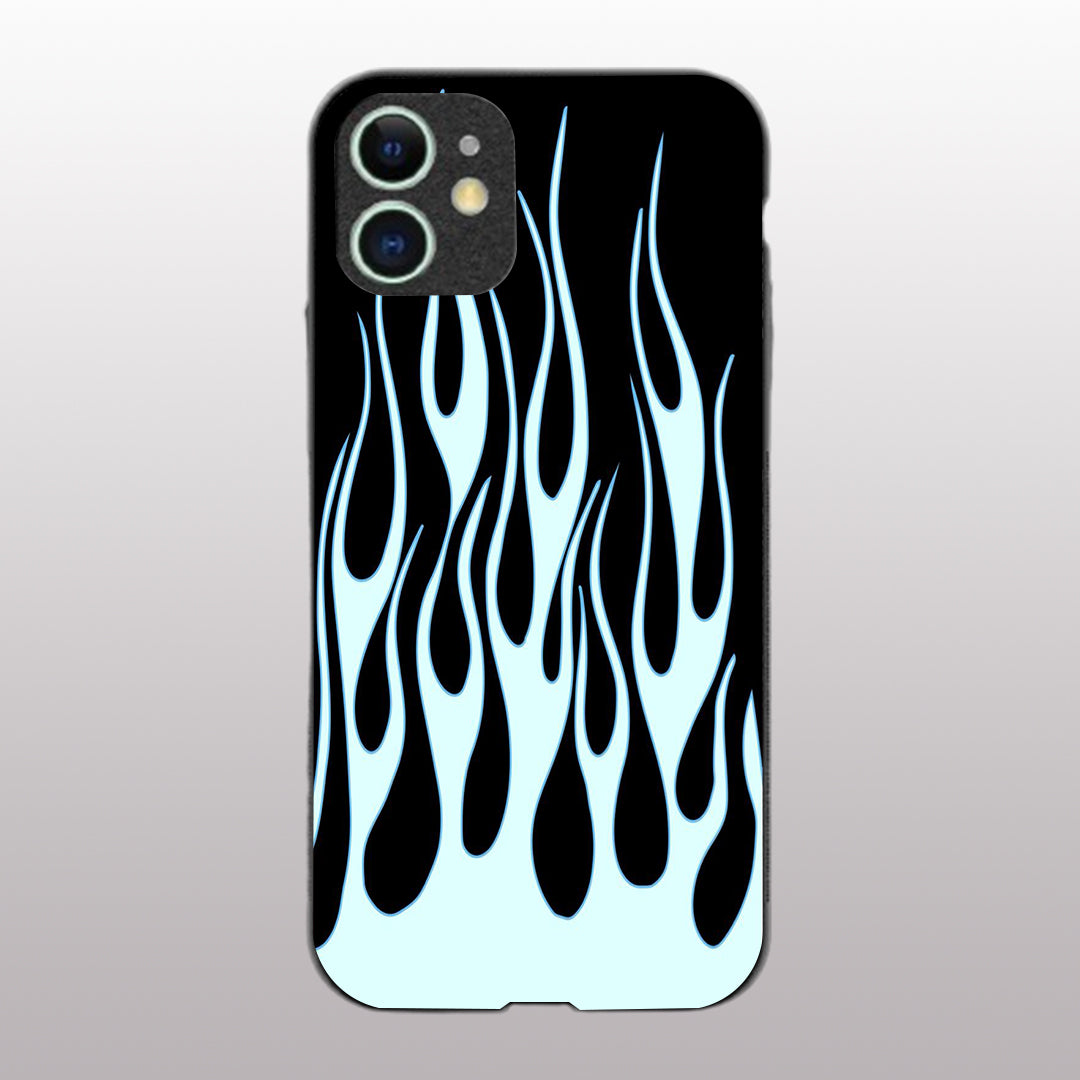 Y2k Sky Blue Flames pattern phone  case for iphone 12|Glass case