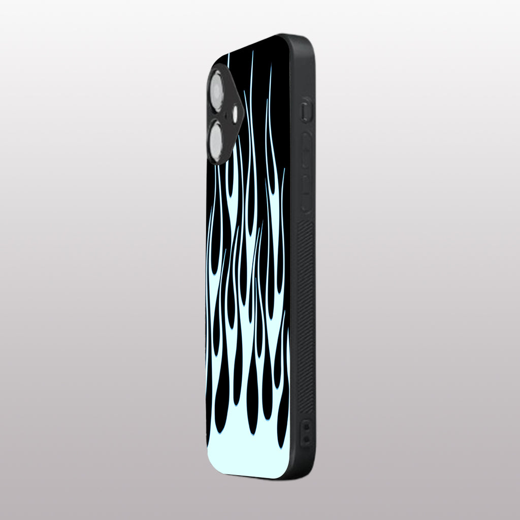 Y2k Sky Blue Flames pattern phone case for iphone 16 |Glass case