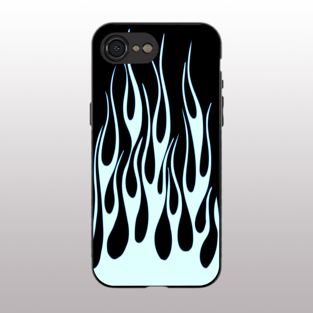 Y2k Sky Blue Flames pattern phone case for iphone 16E | Glass case