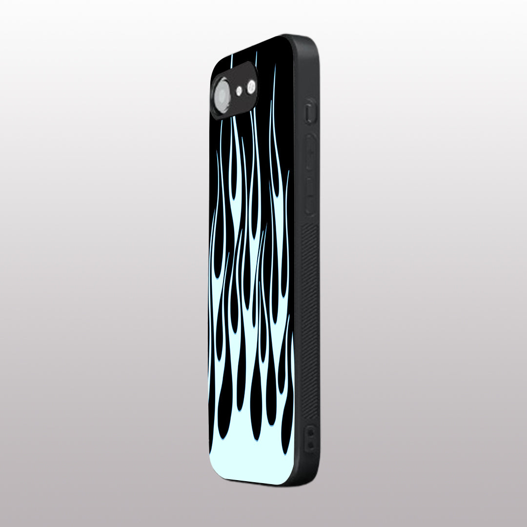 Y2k Sky Blue Flames pattern phone case for iphone 16E | Glass case