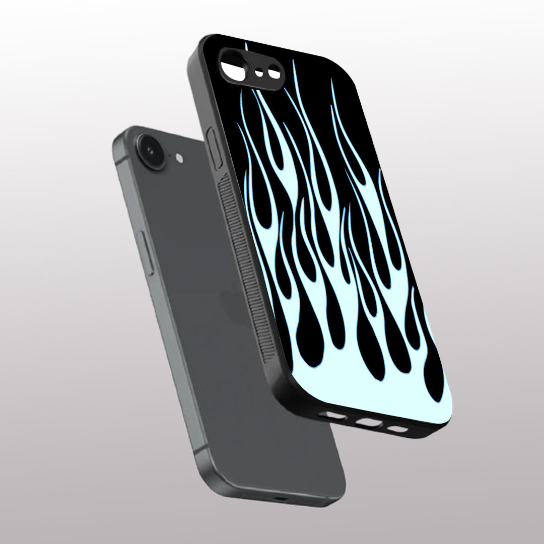 Y2k Sky Blue Flames pattern phone case for iphone 16E | Glass case