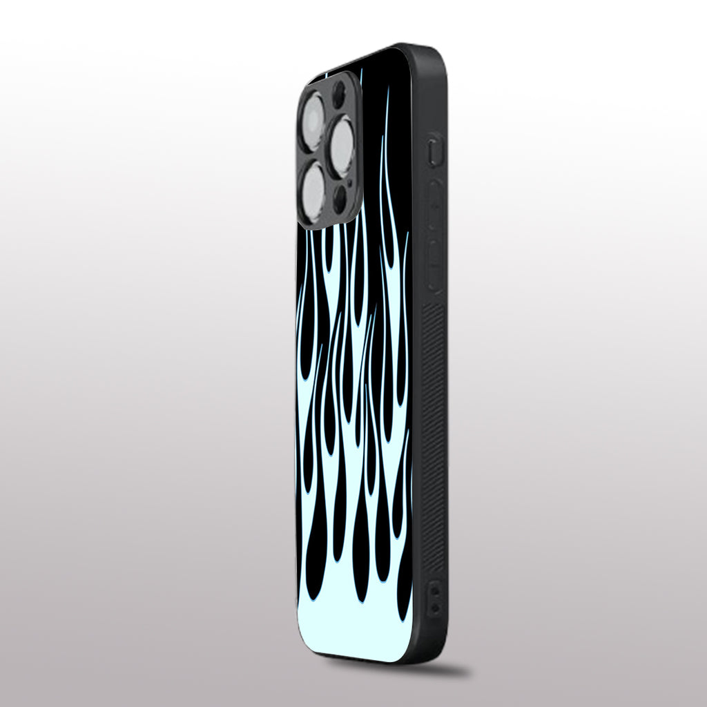 Y2k Sky Blue Flames  pattern phone case for iphone 12 pro max | Glass case