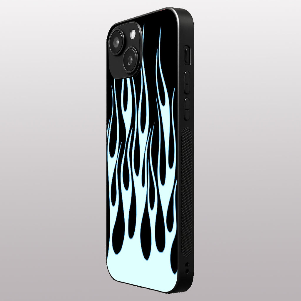 Y2k Sky Blue Flames pattern phone case for iphone 14 | Glass case