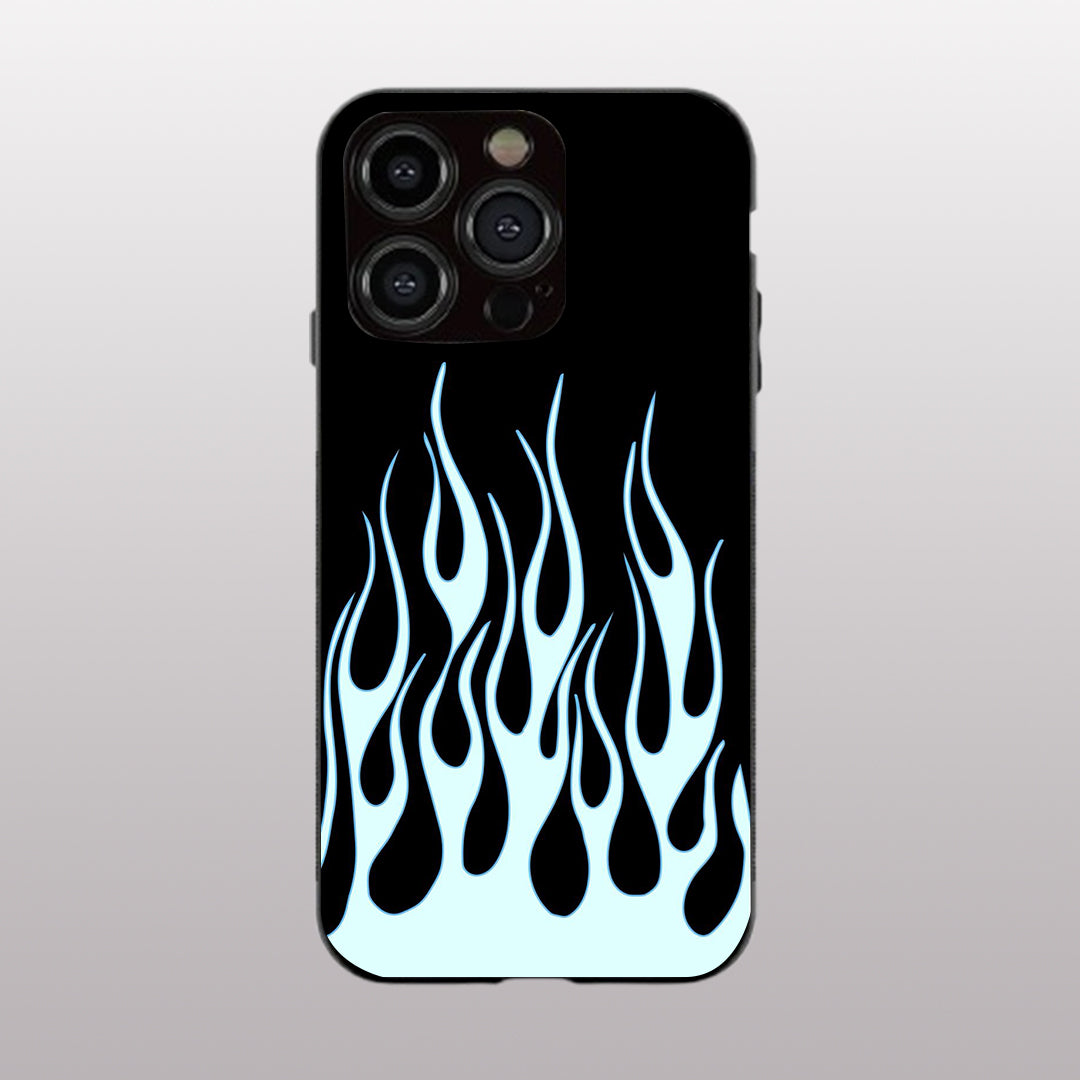 Y2k Sky Blue Flames pattern phone case for iphone 11 pro max |Glass case