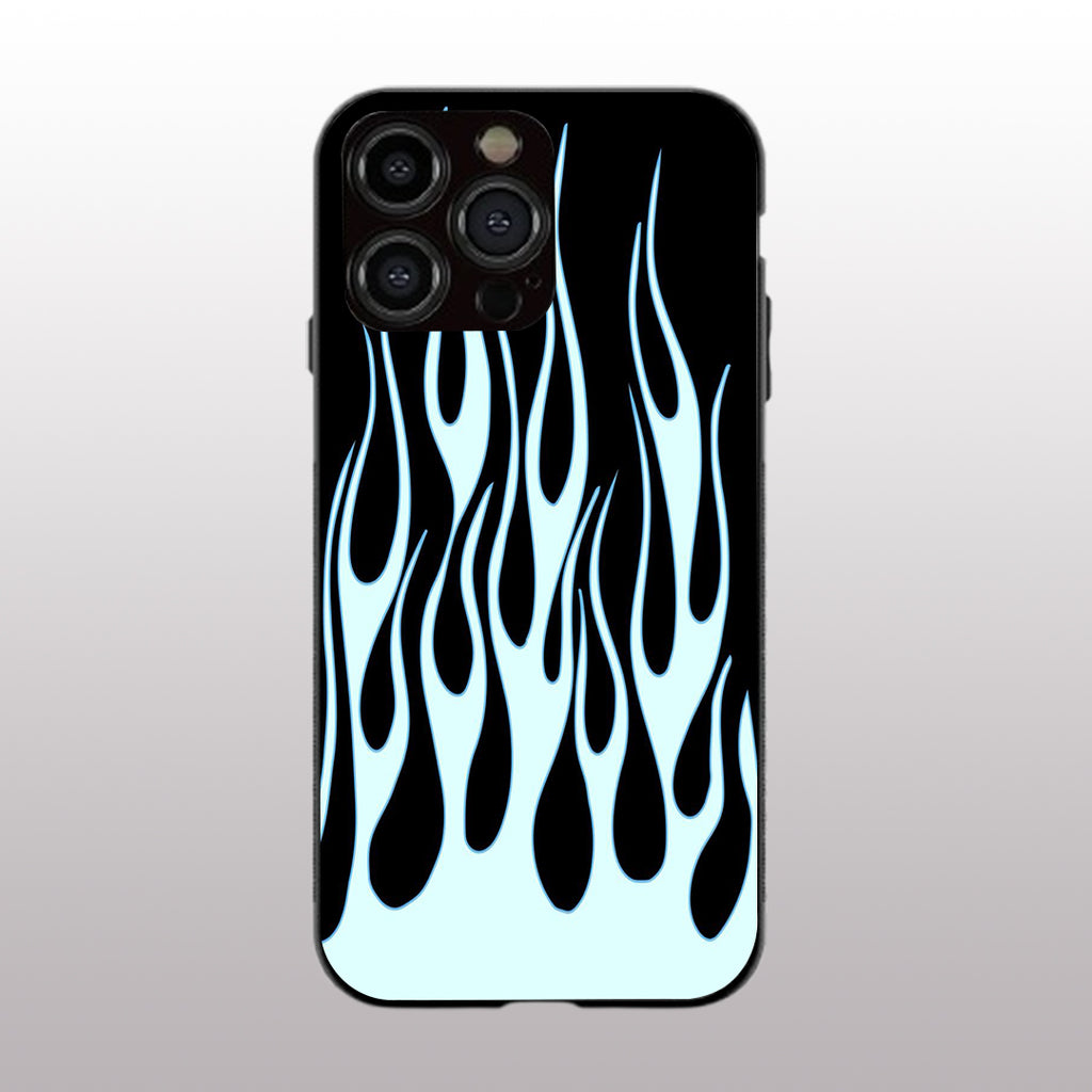 Y2k Sky Blue Flames pattern phone case for iphone 14 pro max | Glass case