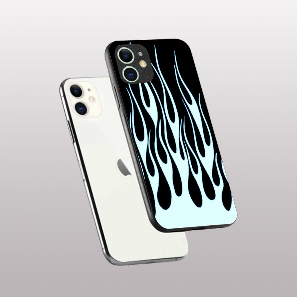 Y2k Sky Blue Flames  pattern phone case for iphone 11 |Glass case