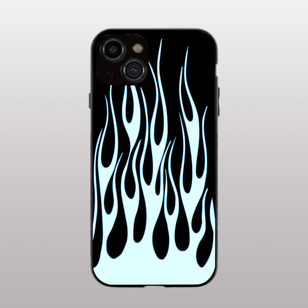 Y2k Sky Blue Flames pattern phone case for iphone 15 | Glass case