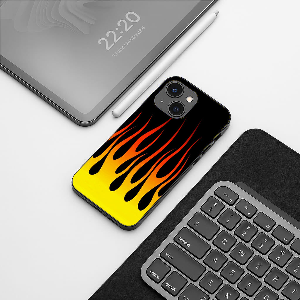 Y2k Yellow Flames pattern phone case for iphone 13 mini | Glass case