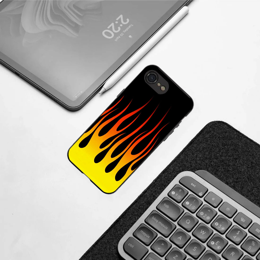 Y2k Yellow Flames pattern phone case  for iphone 16E | Glass case