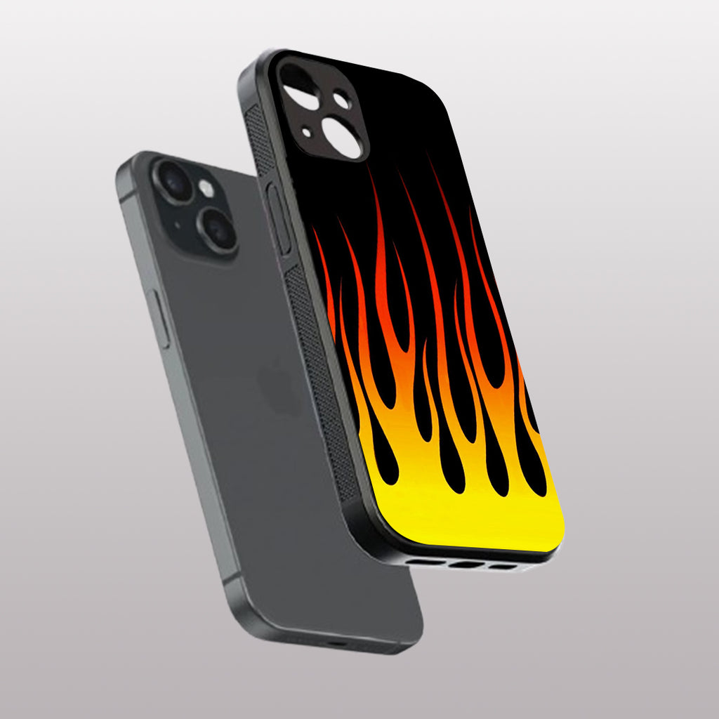 Y2k Yellow Flames pattern phone case for iphone 13 mini | Glass case