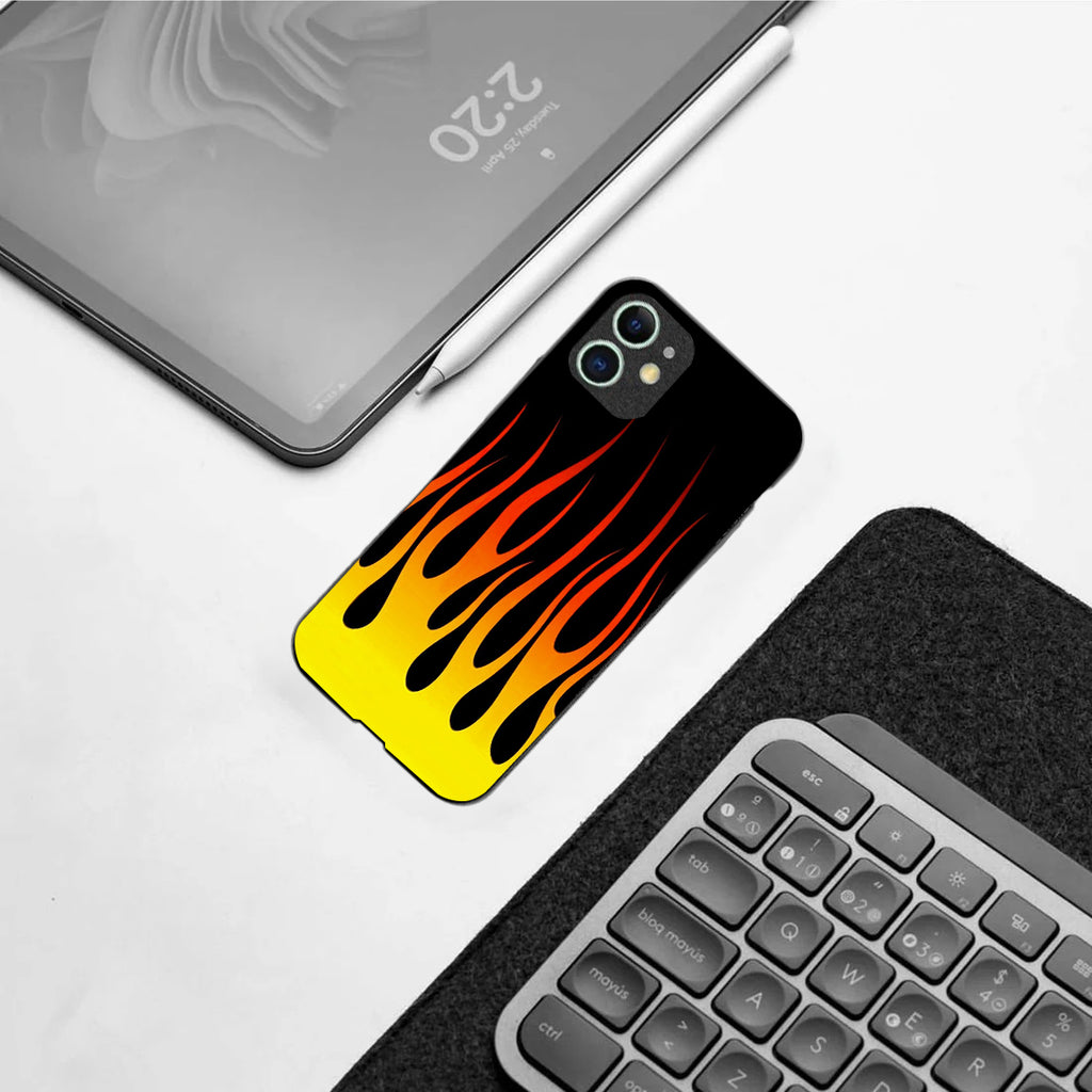 Y2k Yellow Flames pattern phone case for iphone 11 | Glass case