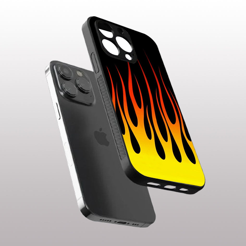 Y2k Yellow Flames pattern phone case for iphone 15 pro max | Glass case