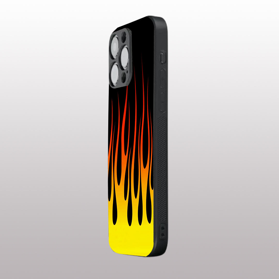 Y2k Yellow Flames pattern phone case for iphone 15 pro | Glass case