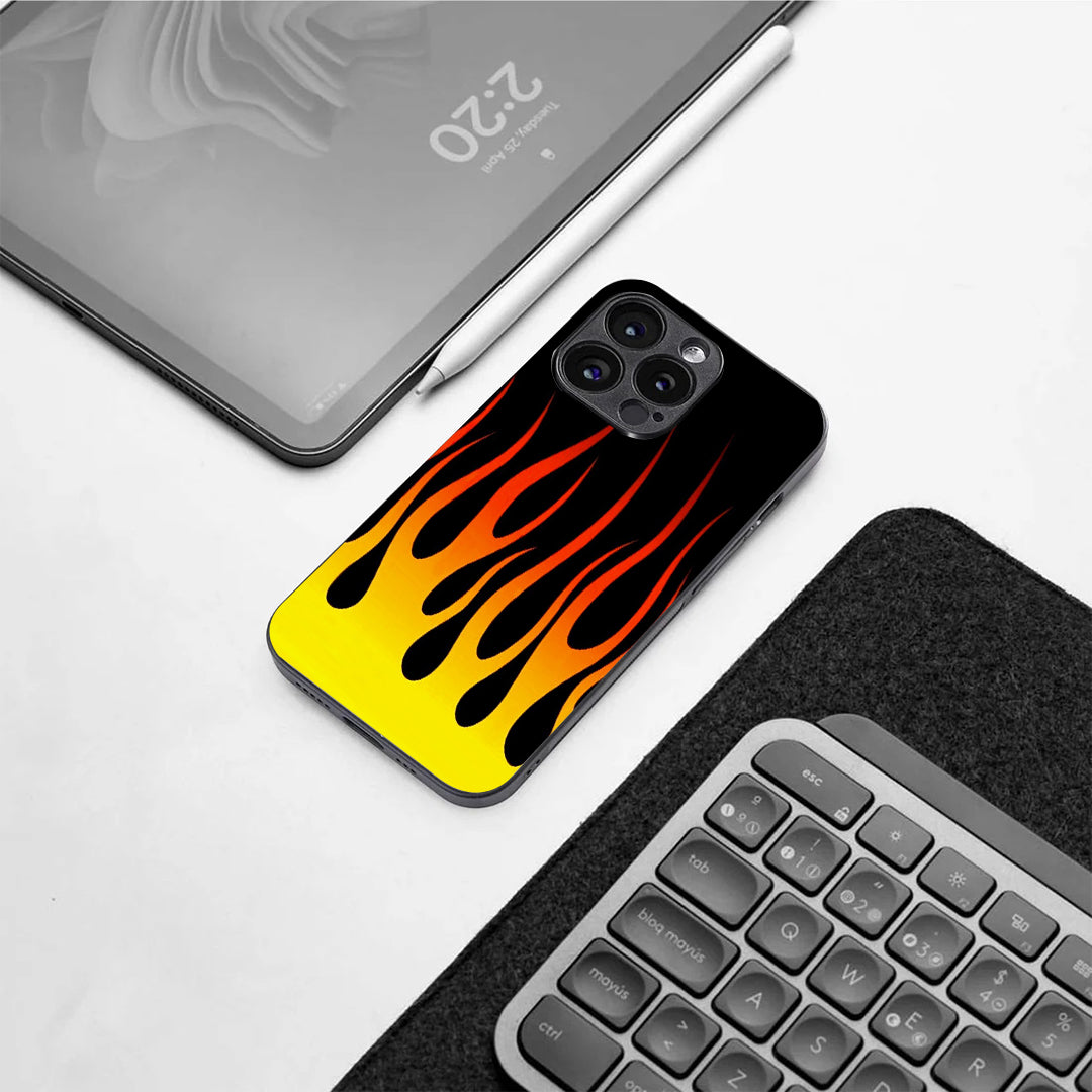 Y2k Yellow Flames pattern phone case for iphone 13 pro | Glass case