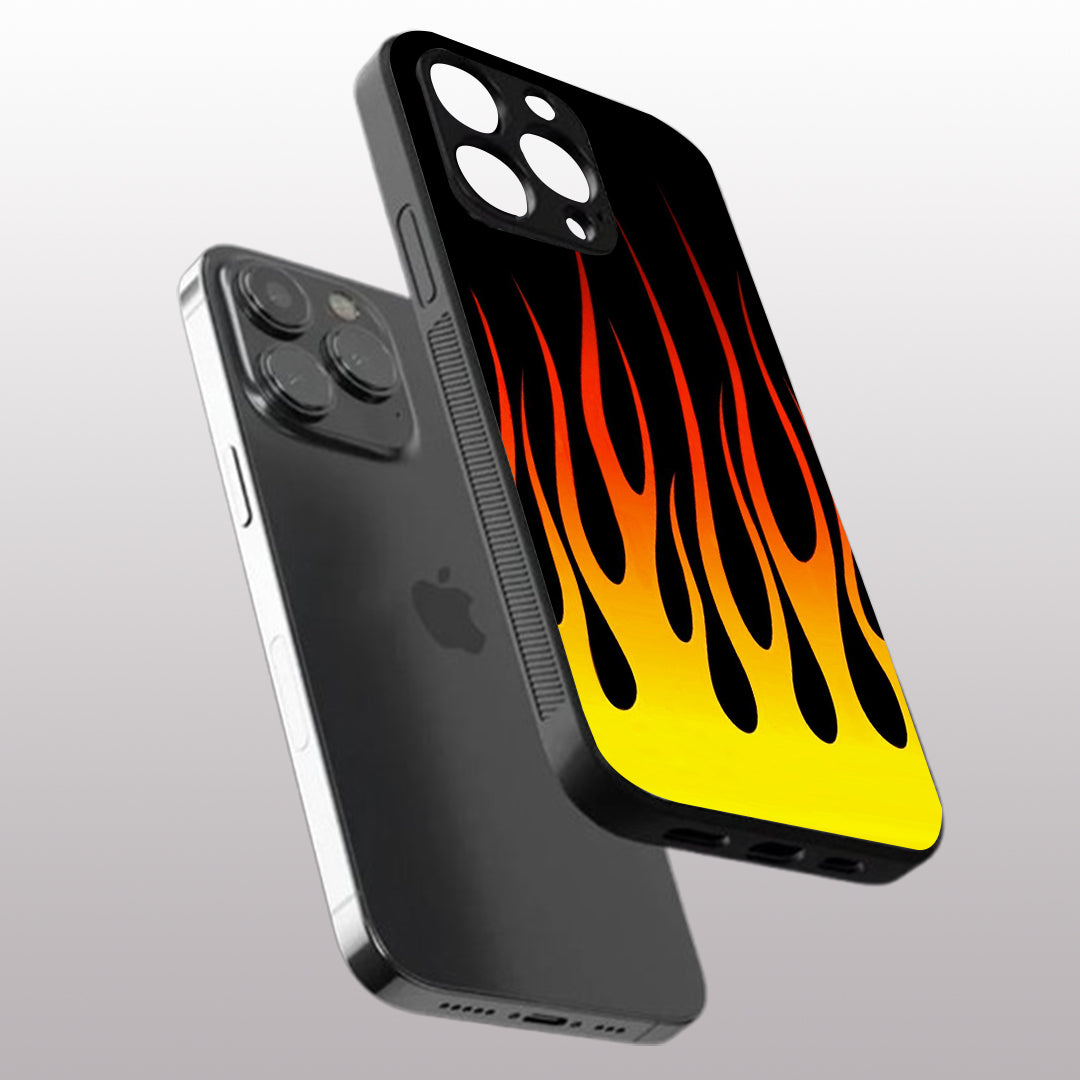 Y2k Yellow Flames pattern phone case for iphone 14 pro | Glass case