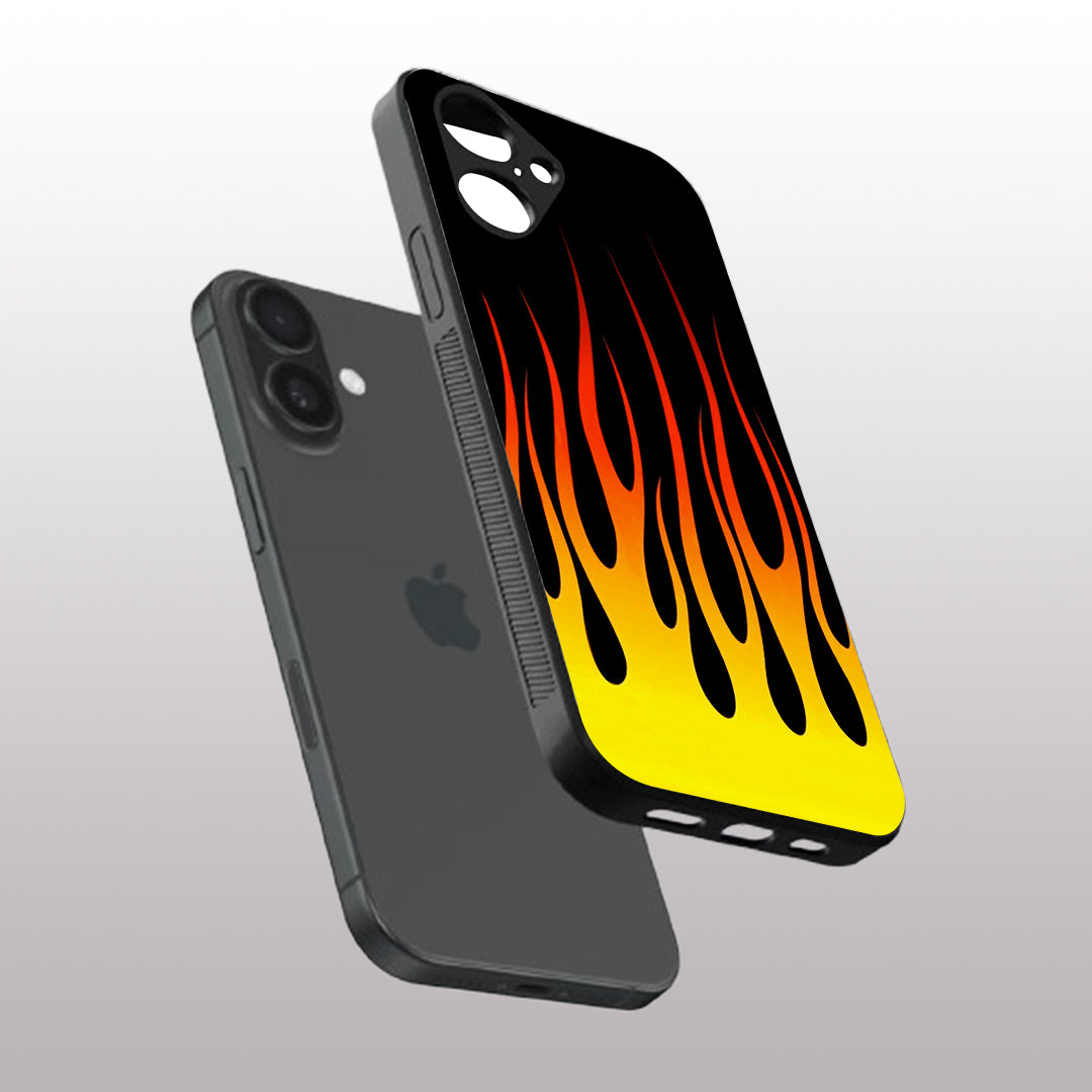 Y2k Yellow Flames pattern phone case for iphone 16 | Glass case