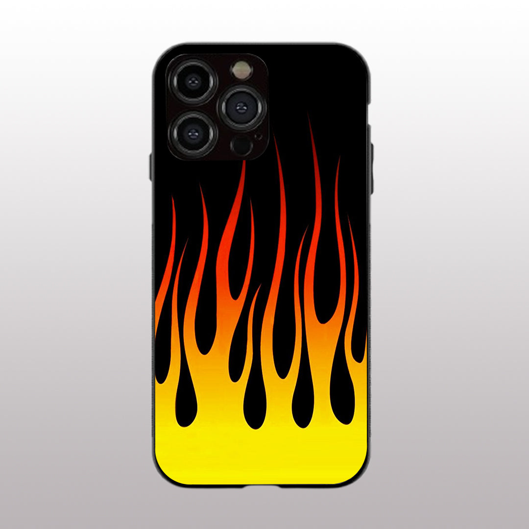 Y2k Yellow Flames pattern phone case for iphone 16 pro max | Glass case
