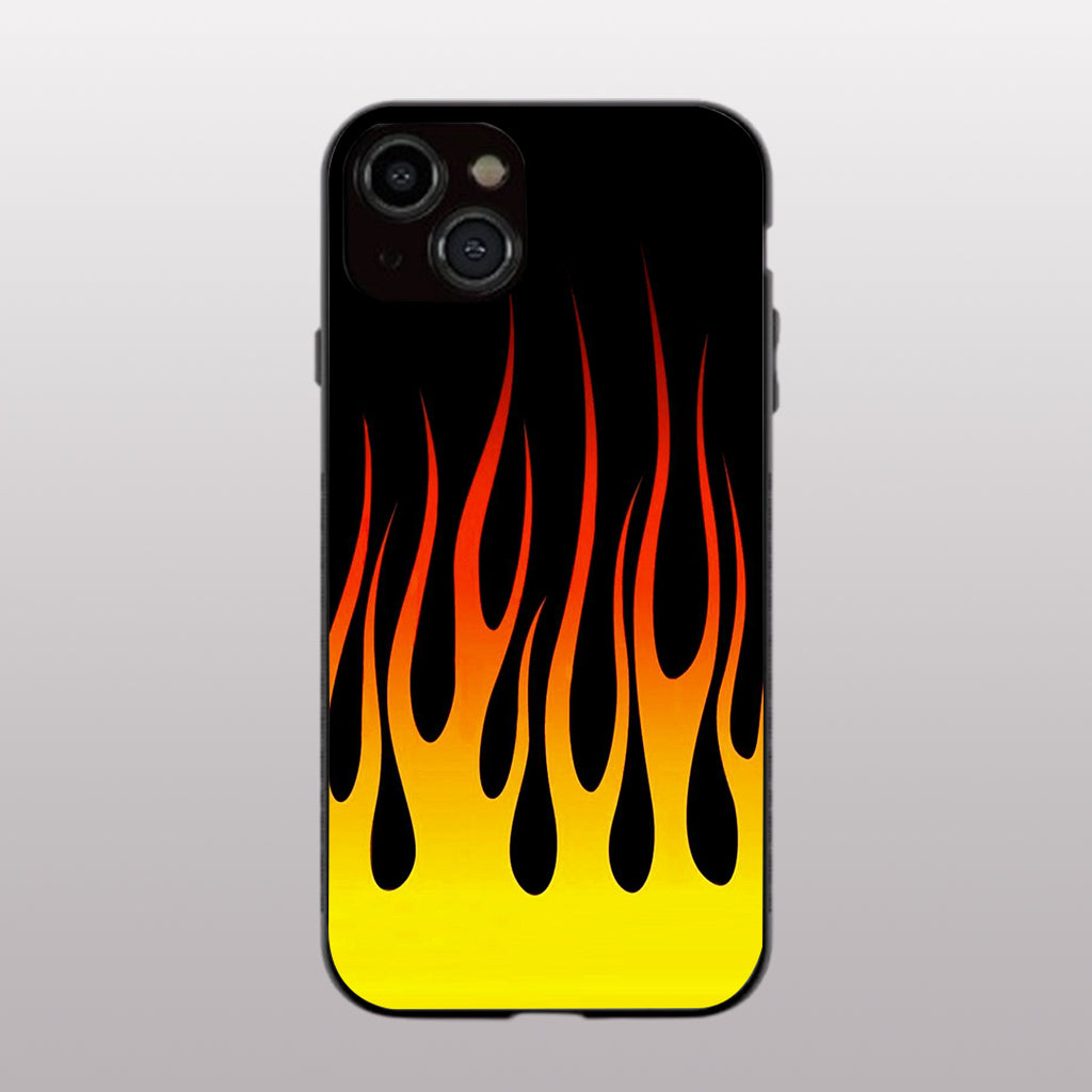 Y2k Yellow Flames pattern phone case for iphone 15 plus | Glass case