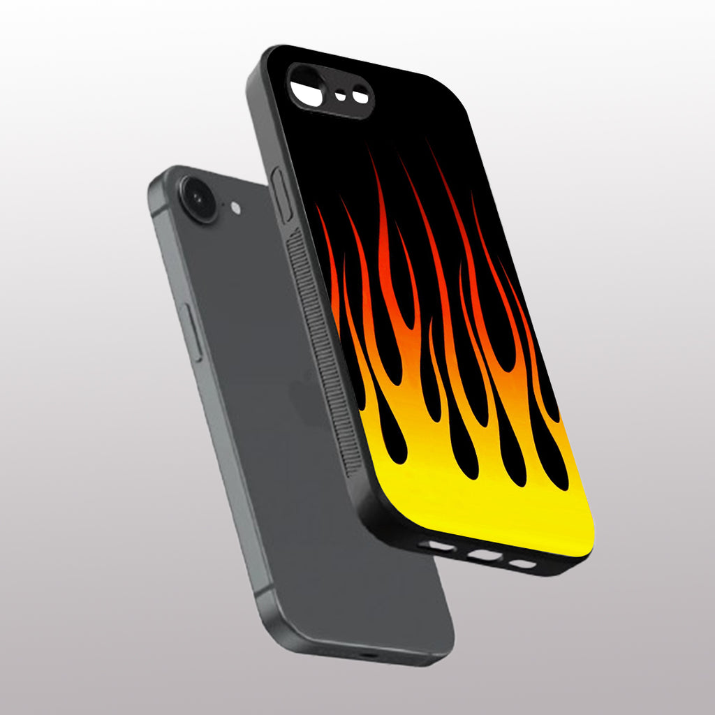 Y2k Yellow Flames pattern phone case  for iphone 16E | Glass case