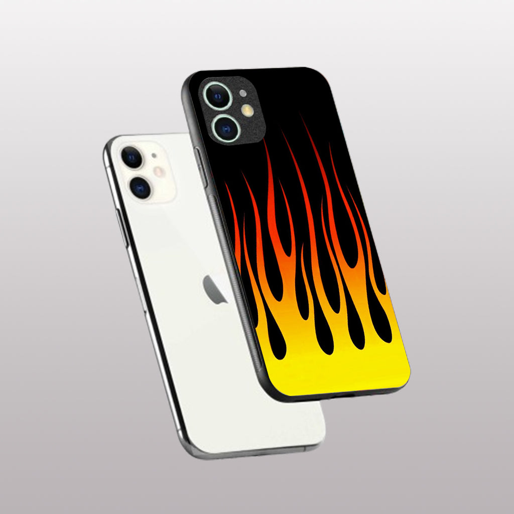 Y2k Yellow Flames pattern phone case for iphone 12 |Glass case