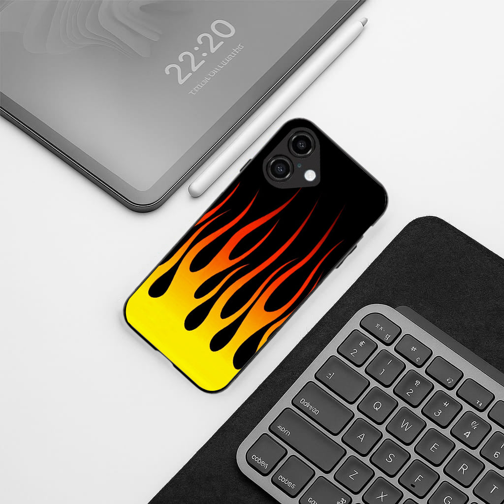 Y2k Yellow Flames pattern phone case for iphone 16 plus | Glass case