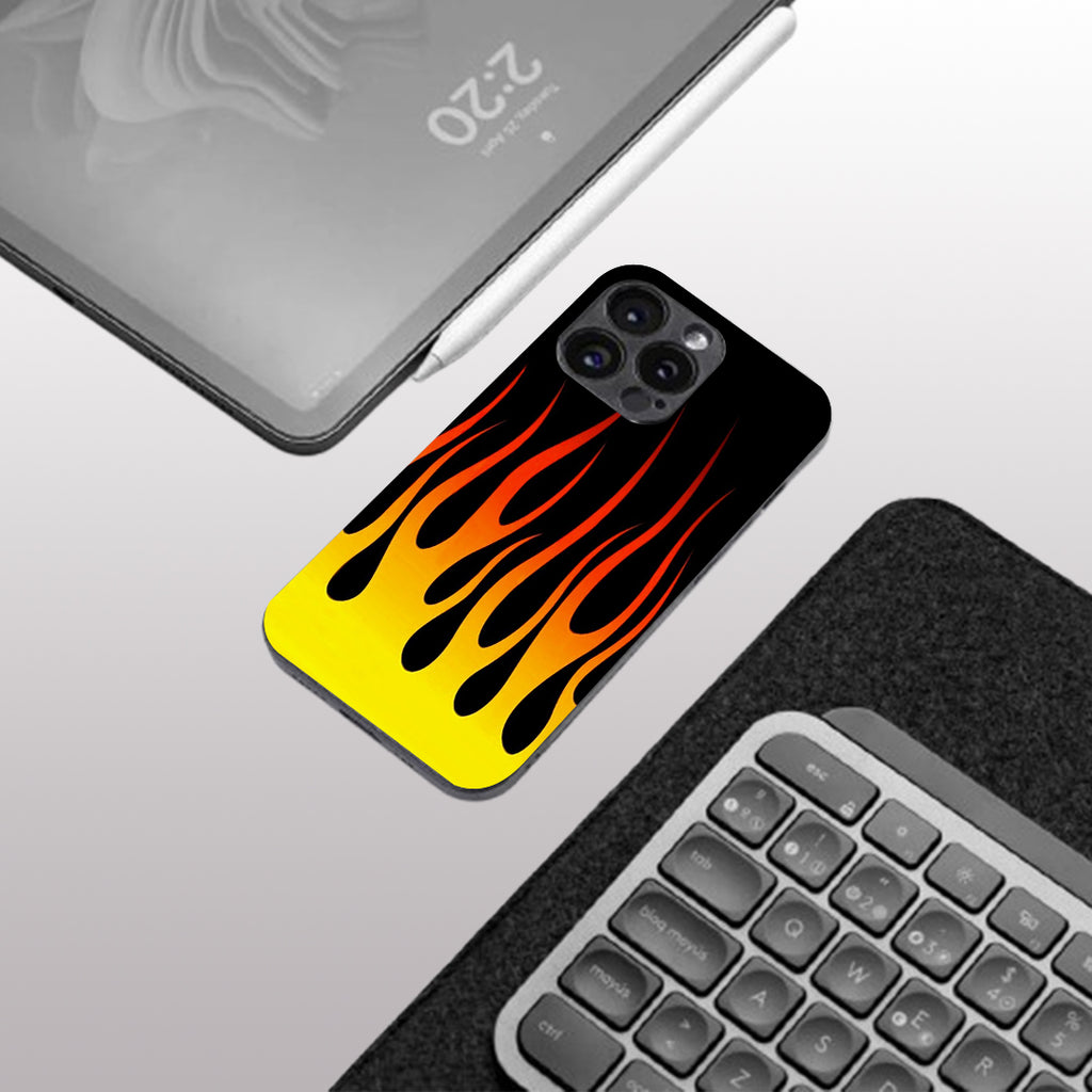 Y2k Yellow Flames pattern phone case for iphone 16 pro max | Glass case