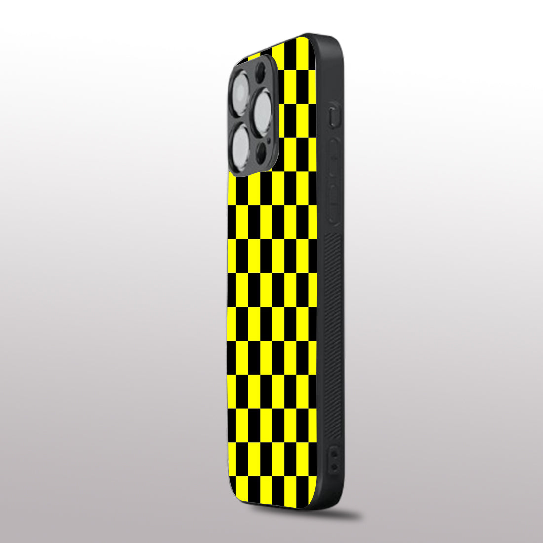 Yellow & Black Check Pattern phone case for iphone 14 pro | Glass case