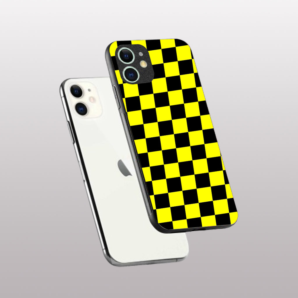 Yellew & Black Check Pattern phone case for iphone 12 mini |Glass case
