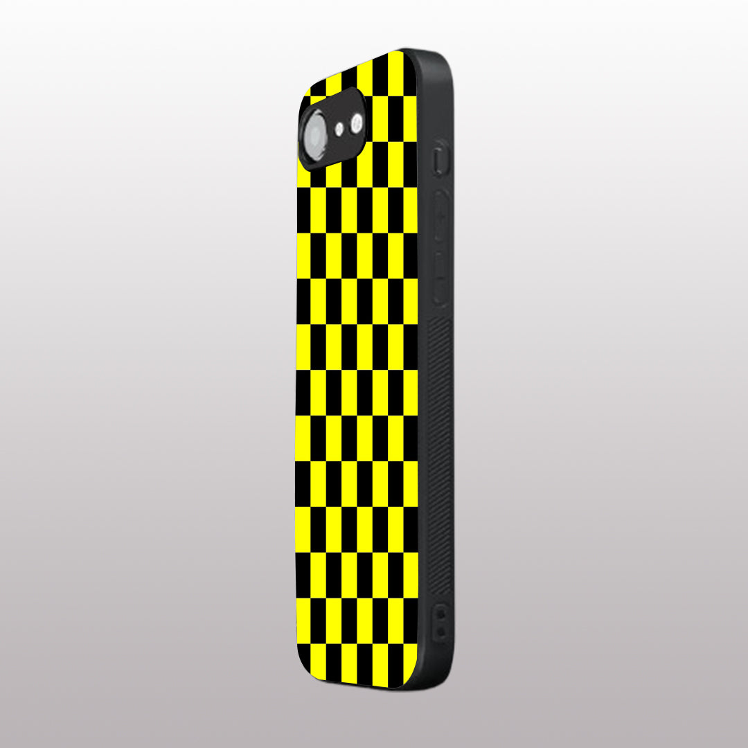 Yellew & Black Check Pattern phone case for iphone 16E| Glass case