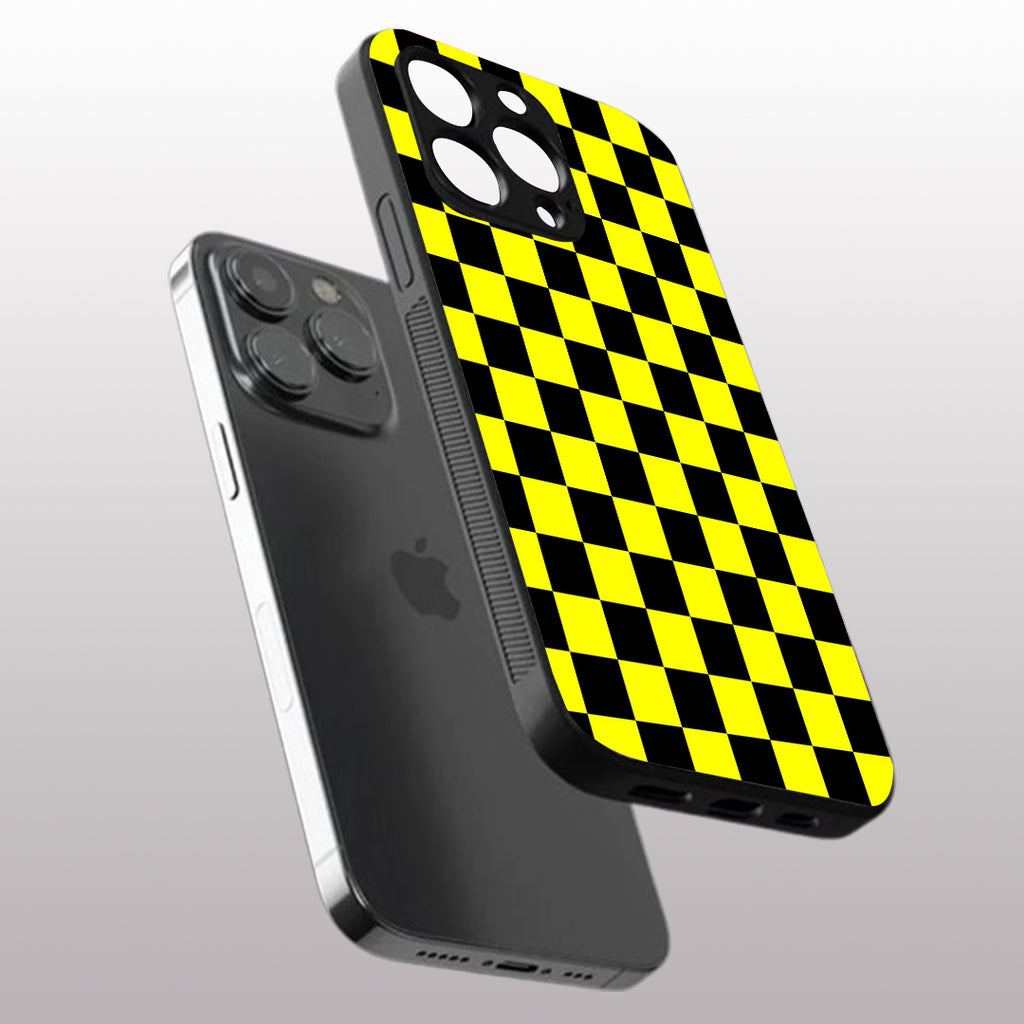 Yellew & Black Check Pattern phone case for iphone 16 pro | Glass case