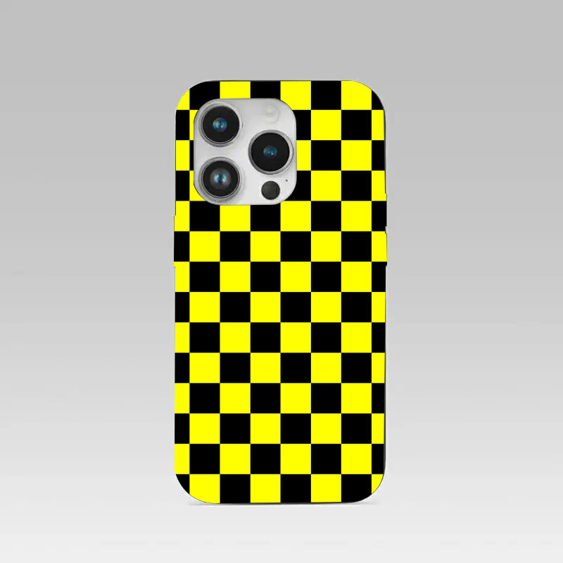 Yellow & Black Check Pattern phone case for iphone 14 pro | Glass case