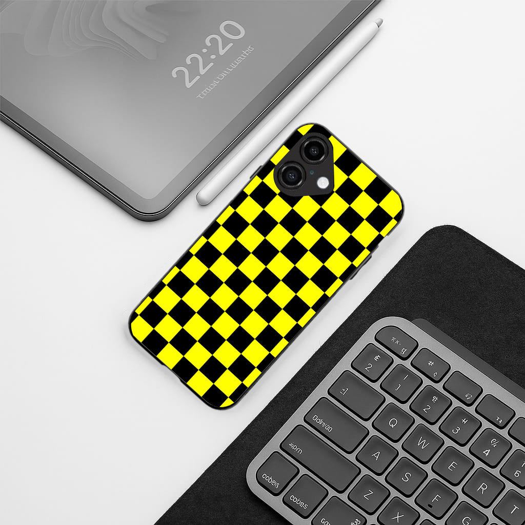 Yellew & Black Check Pattern phone case for iphone 16 plus | Glass case