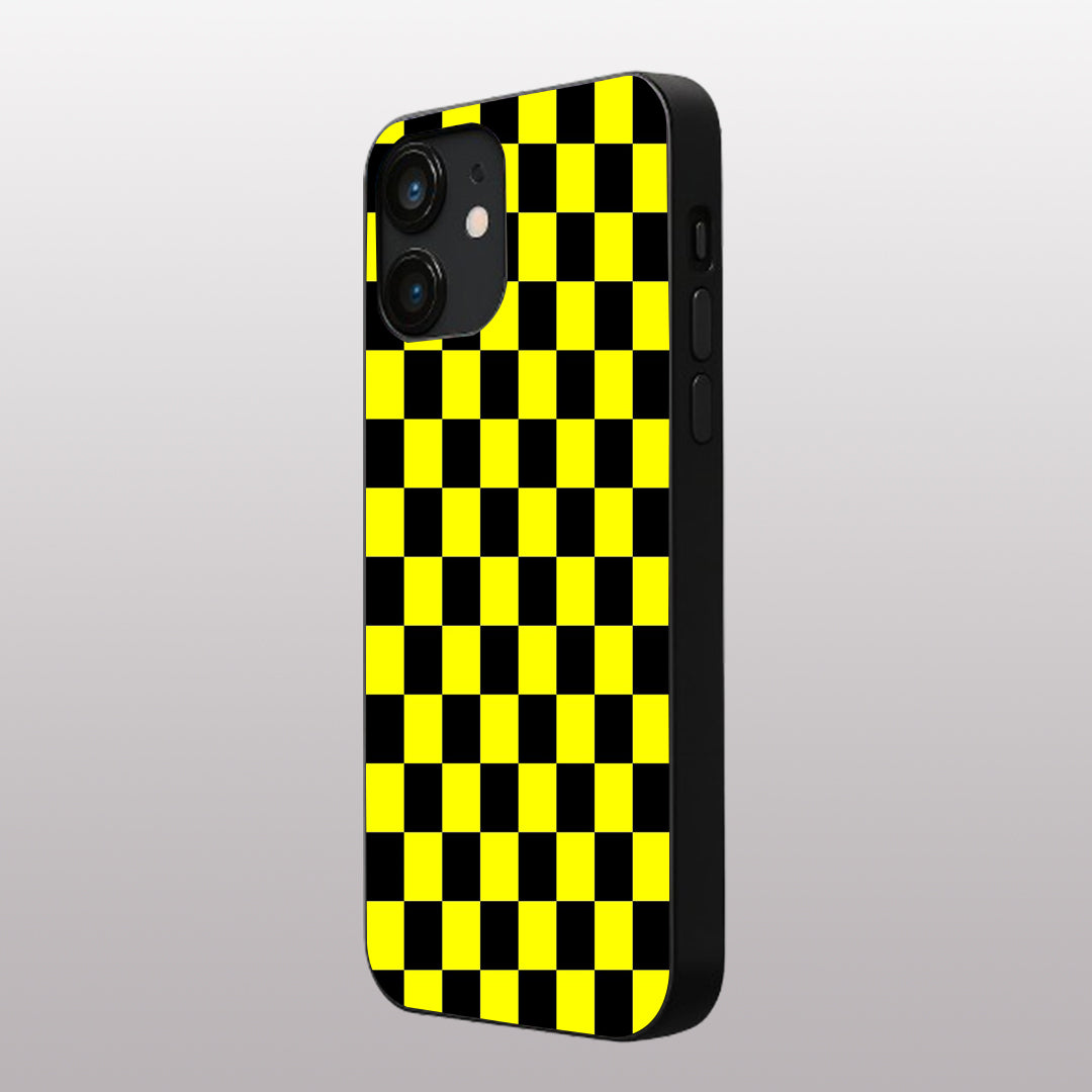 Yellew & Black Check Pattern phone case for iphone 12 mini |Glass case