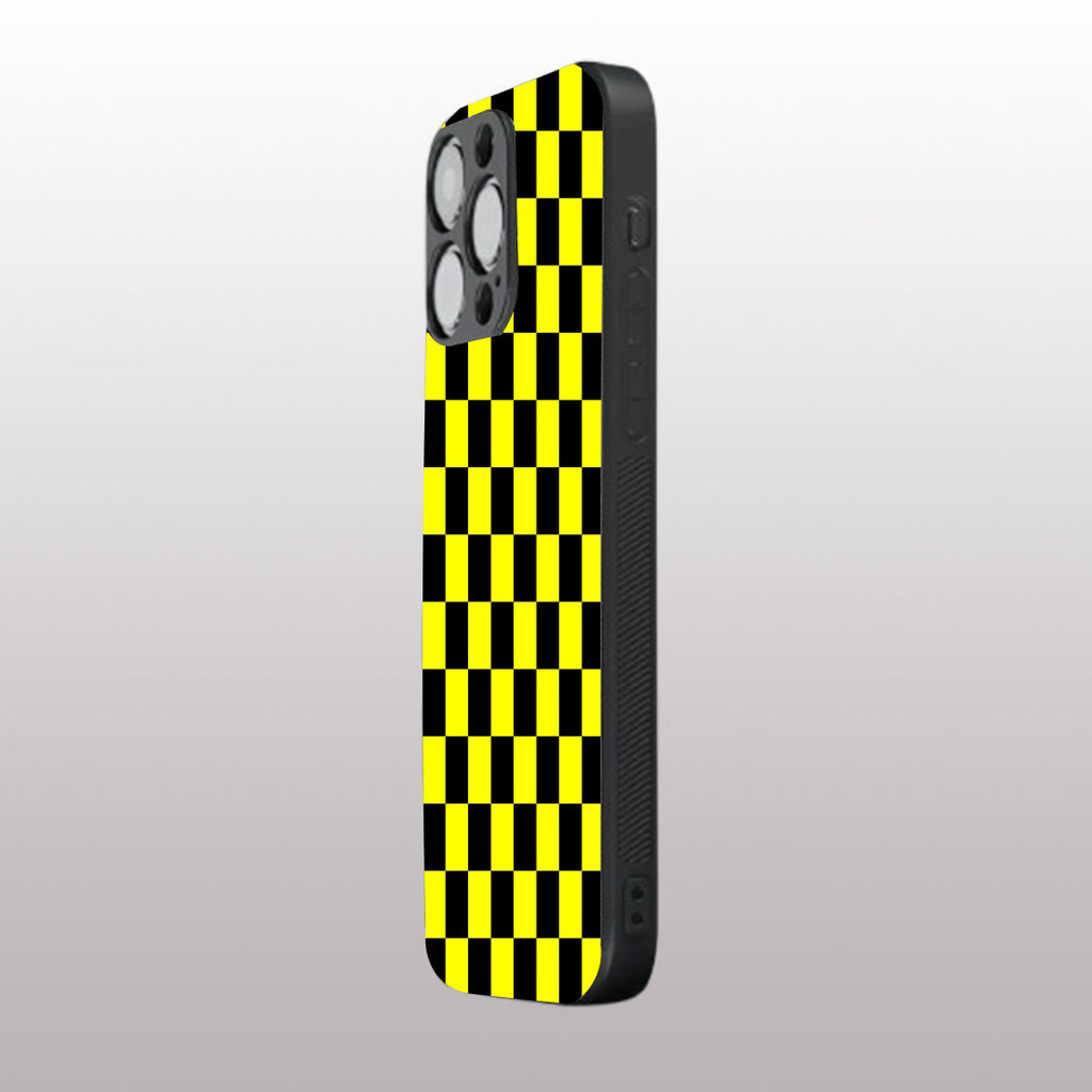 Yellew & Black Check Pattern phone case for iphone 14 pro max | Glass case