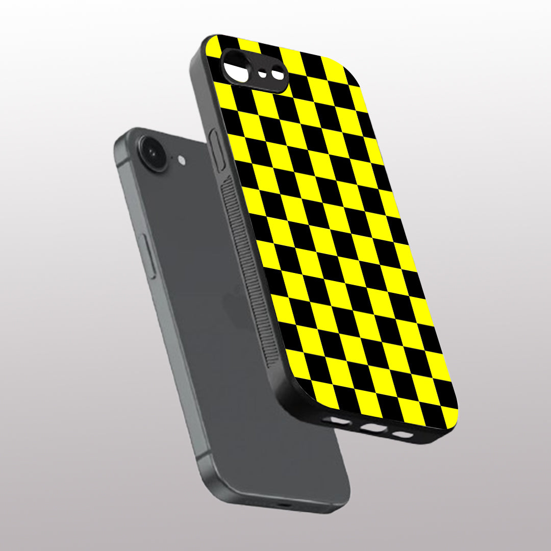 Yellew & Black Check Pattern phone case for iphone 16E| Glass case