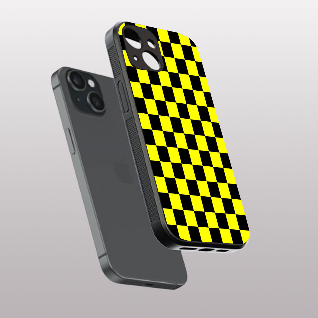 Yellew & Black Check Pattern phone case for iphone 14 | Glass case