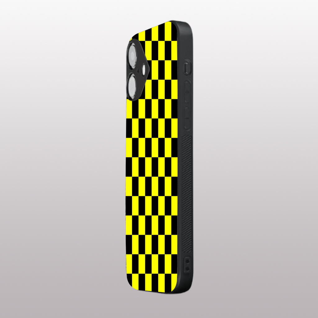Yellew & Black Check Pattern phone case for iphone 16 | Glass case